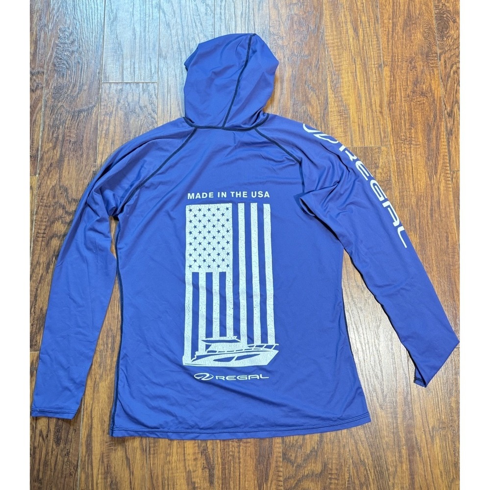 USA Regal Boats Women's XL Hooded Sun Shirt Hoodie UPF 50+ Blue Rash Guard